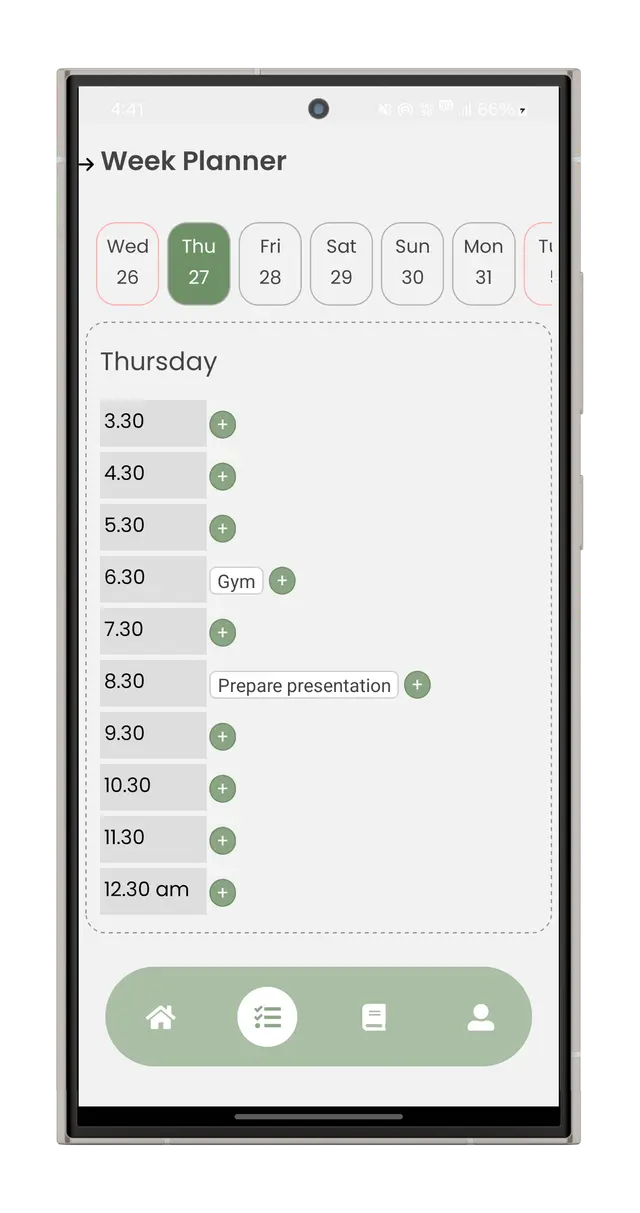 Weekly task planner view